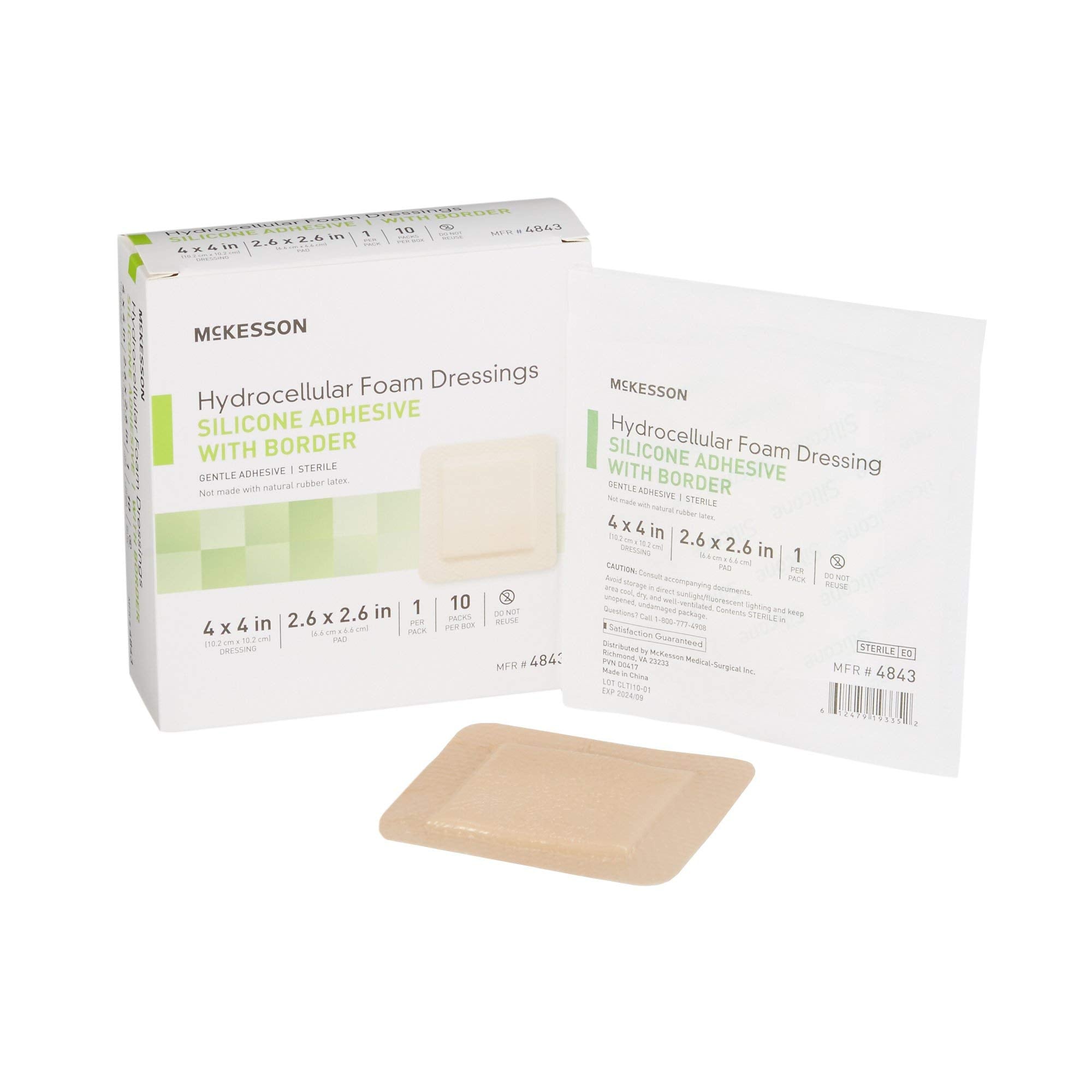 McKesson Hydrocellular foam dressing 4x4 application on skin supports moist wound environment.