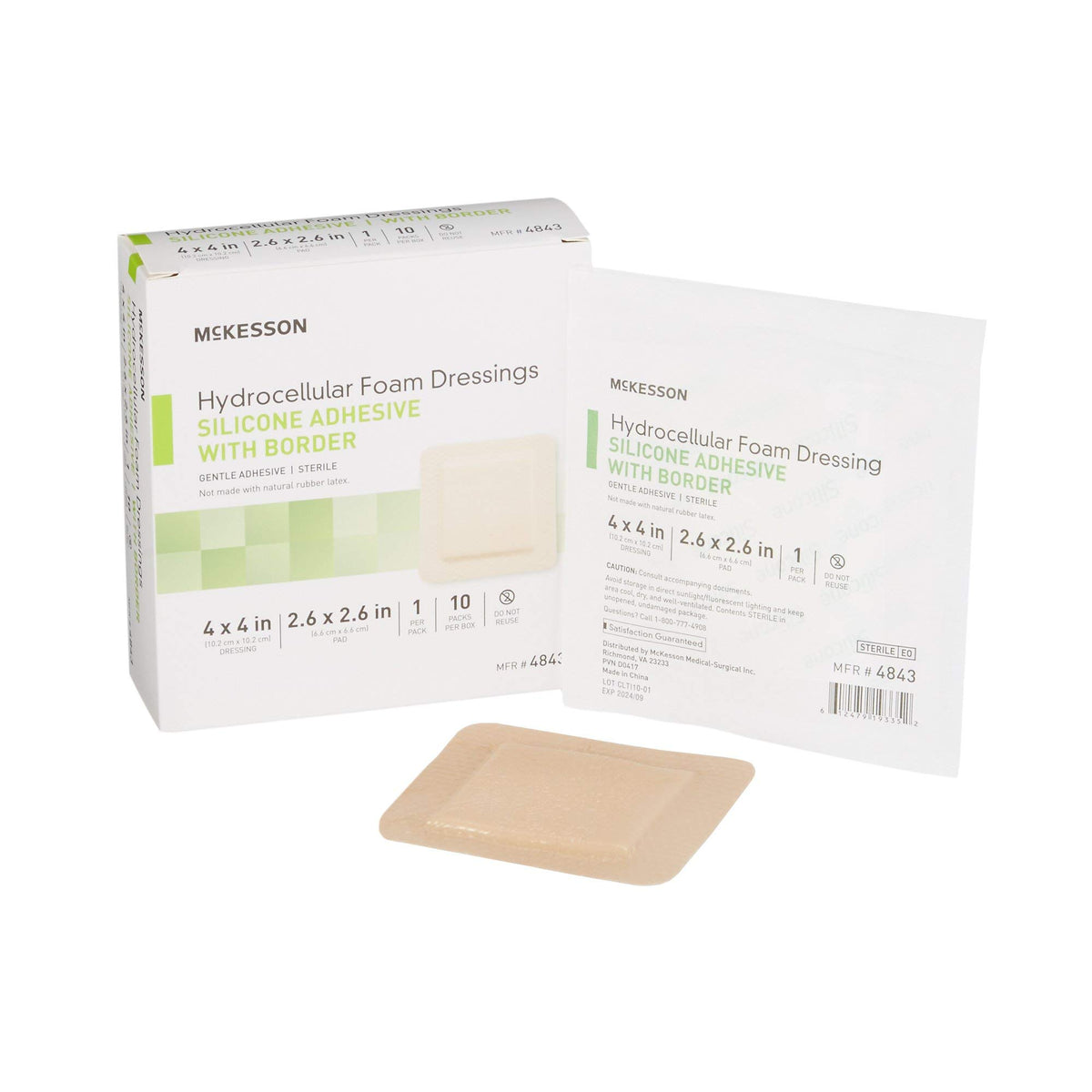 McKesson Hydrocellular foam dressing 4x4 application on skin supports moist wound environment.