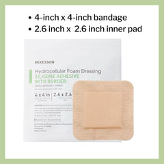 McKesson Hydrocellular foam dressing 4x4 with 3x3 pad provides coverage.