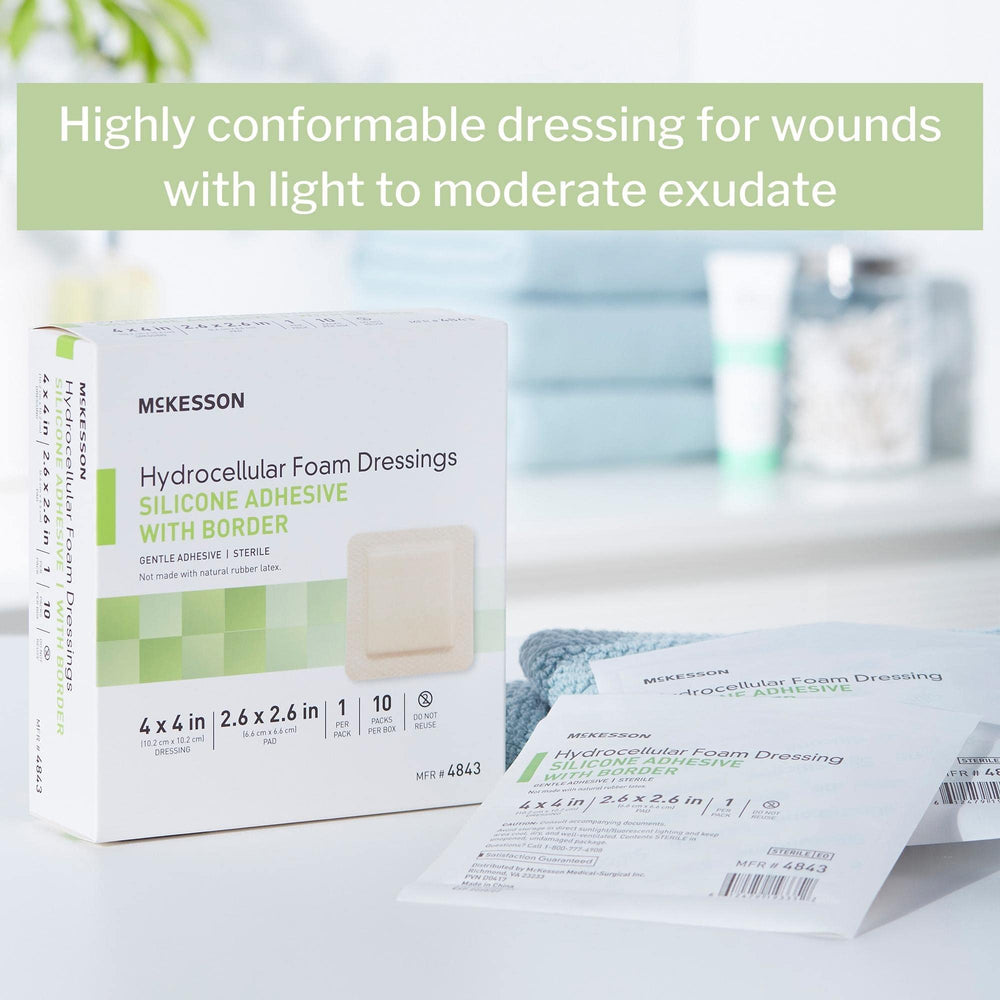 McKesson Hydrocellular foam dressing border seals wound margins.