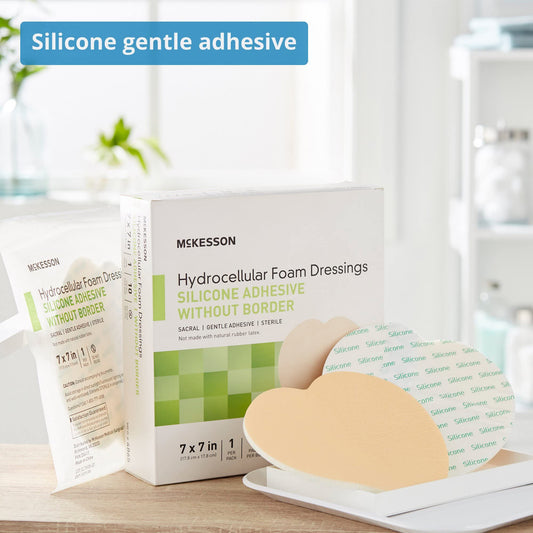 McKesson Hydrocellular foam dressing close up showing silicone adhesive gentle on skin