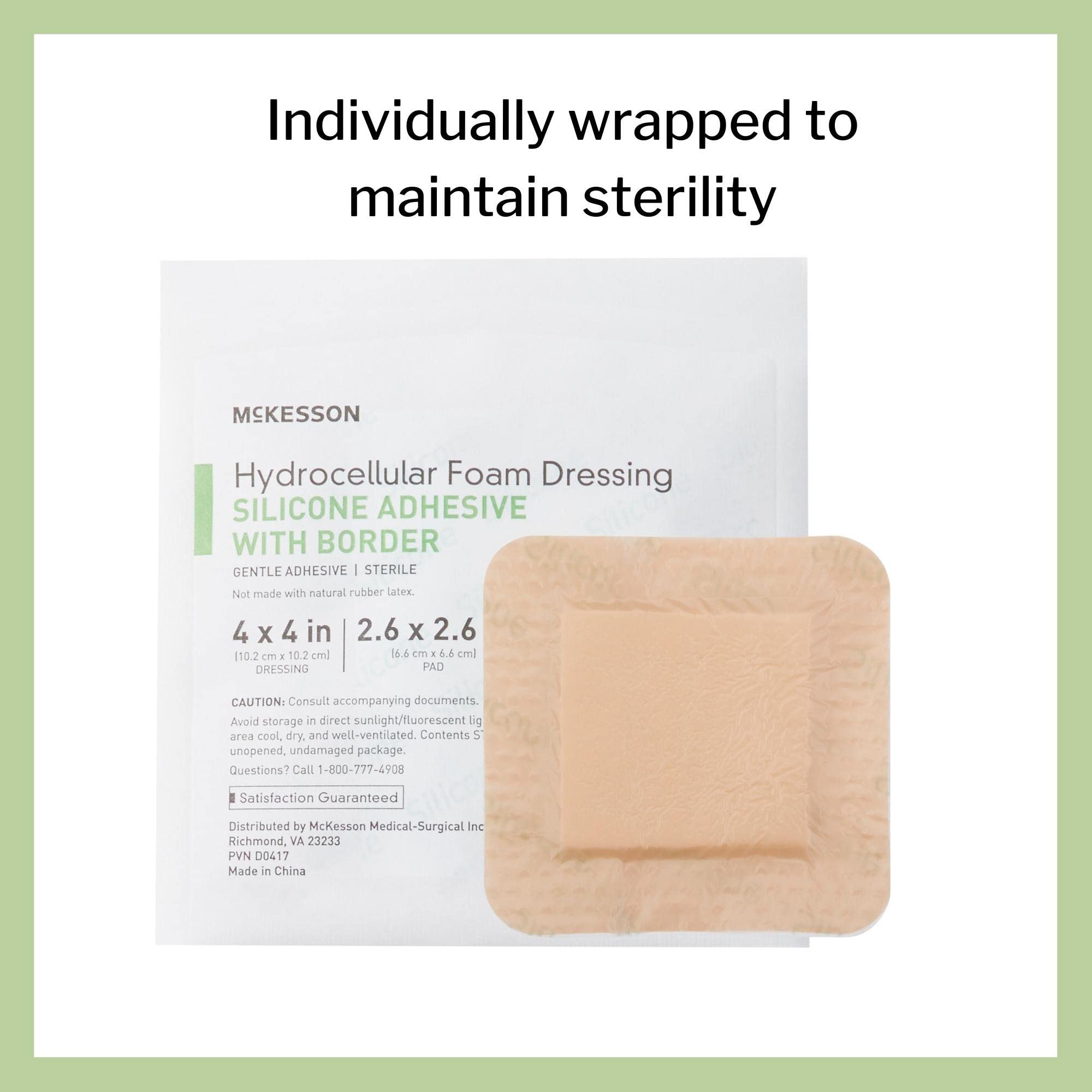 McKesson Hydrocellular foam dressing silicone adhesive allows secure repositioning.