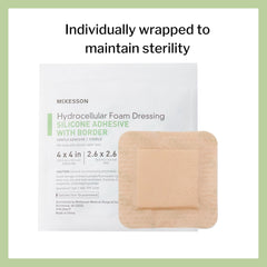 McKesson Hydrocellular foam dressing silicone adhesive allows secure repositioning.