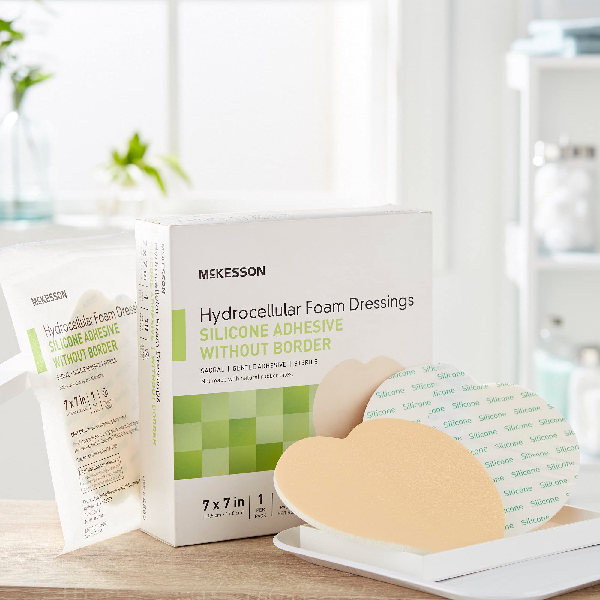 McKesson Hydrocellular foam dressing covers a 7x7 inch wound area