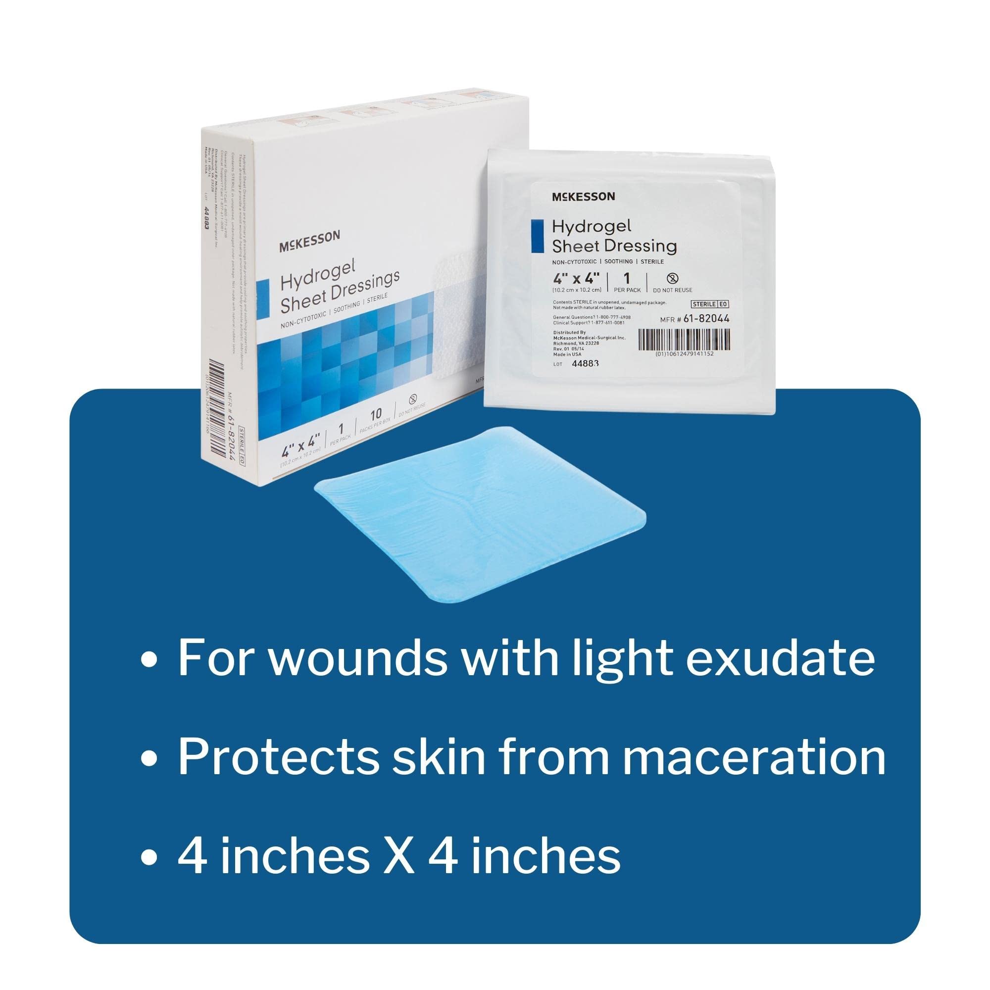 Latex-free McKesson hydrogel dressing protects sensitive skin during care.