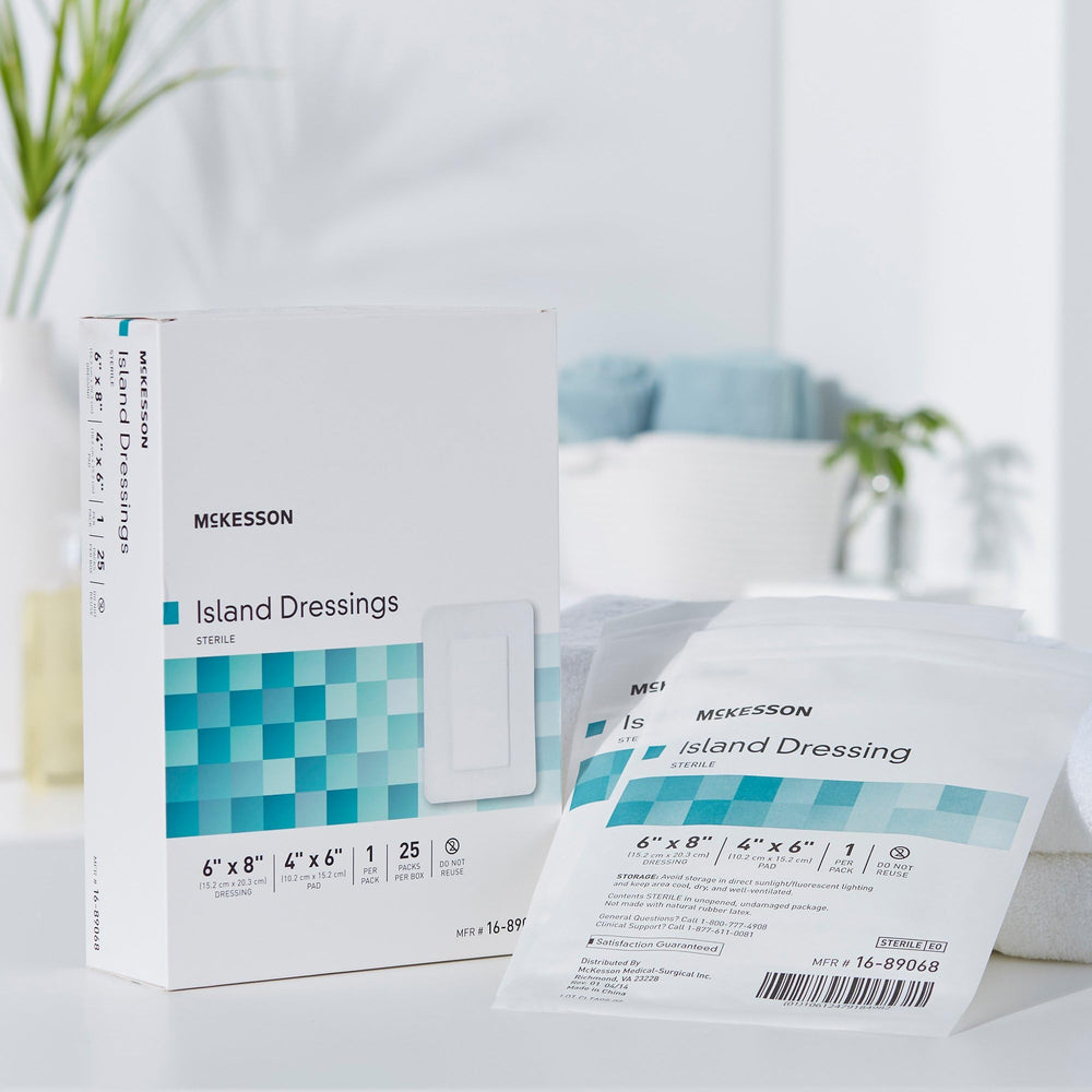 McKesson Island Dressing sterile packaging emphasizes hygiene and readiness.