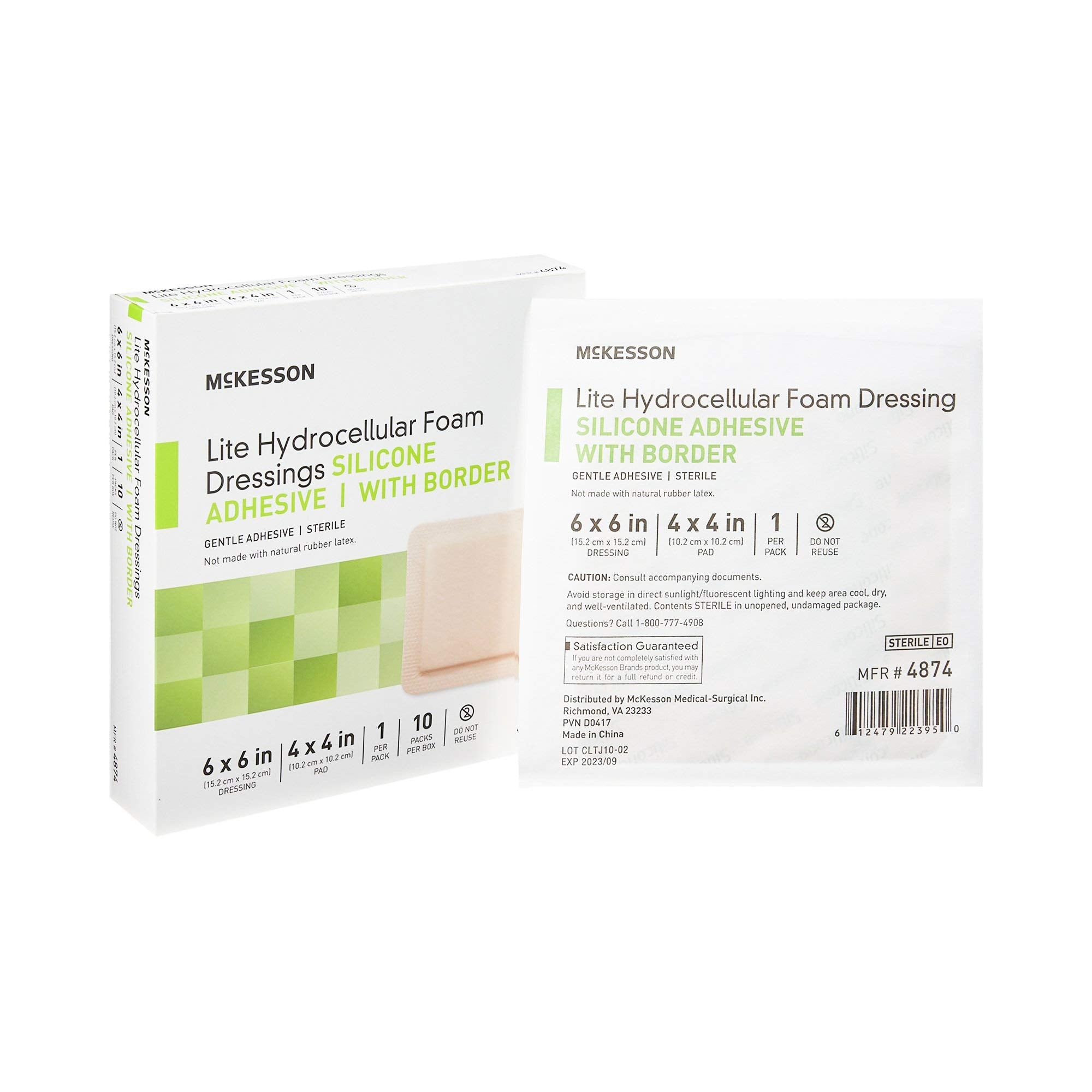McKesson Lite Hydrocellular foam dressings packaged for sterile use