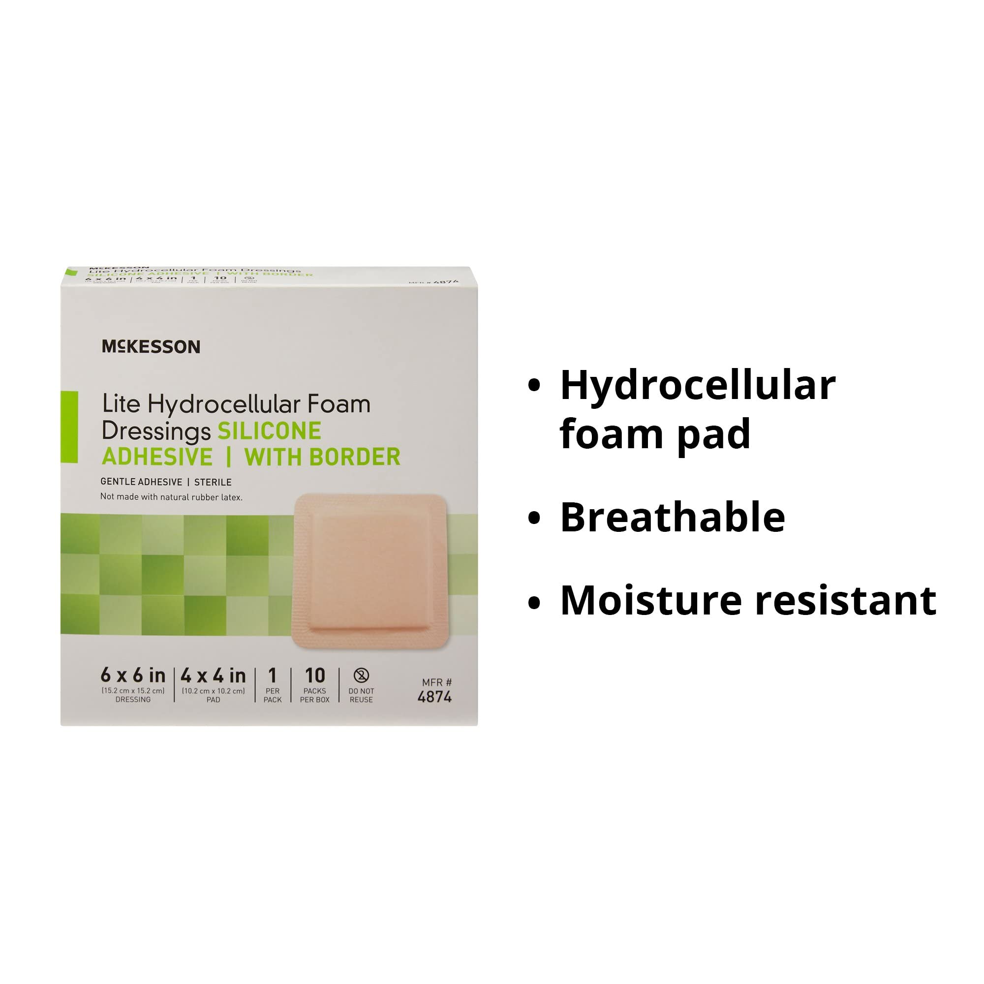 Close-up of sterile McKesson Lite foam dressing ready to cover a wound