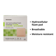 Close-up of sterile McKesson Lite foam dressing ready to cover a wound