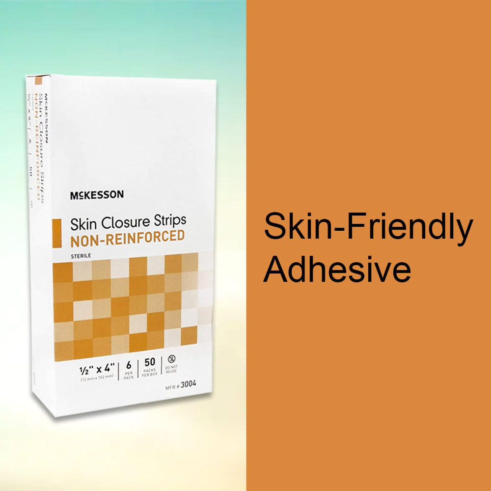 McKesson adhesive-side view emphasizes gentle removal and skin-friendly adhesive