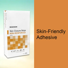McKesson adhesive-side view emphasizes gentle removal and skin-friendly adhesive