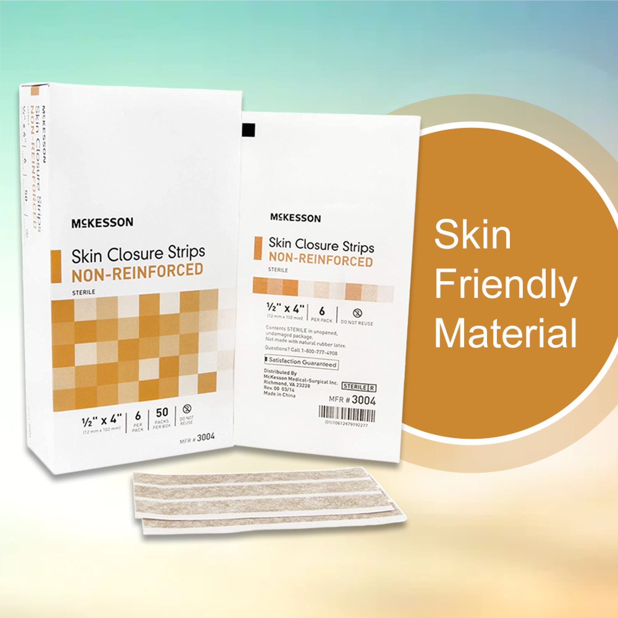 McKesson skin closure strip application close-up shows easy-to-apply design for quick repairs