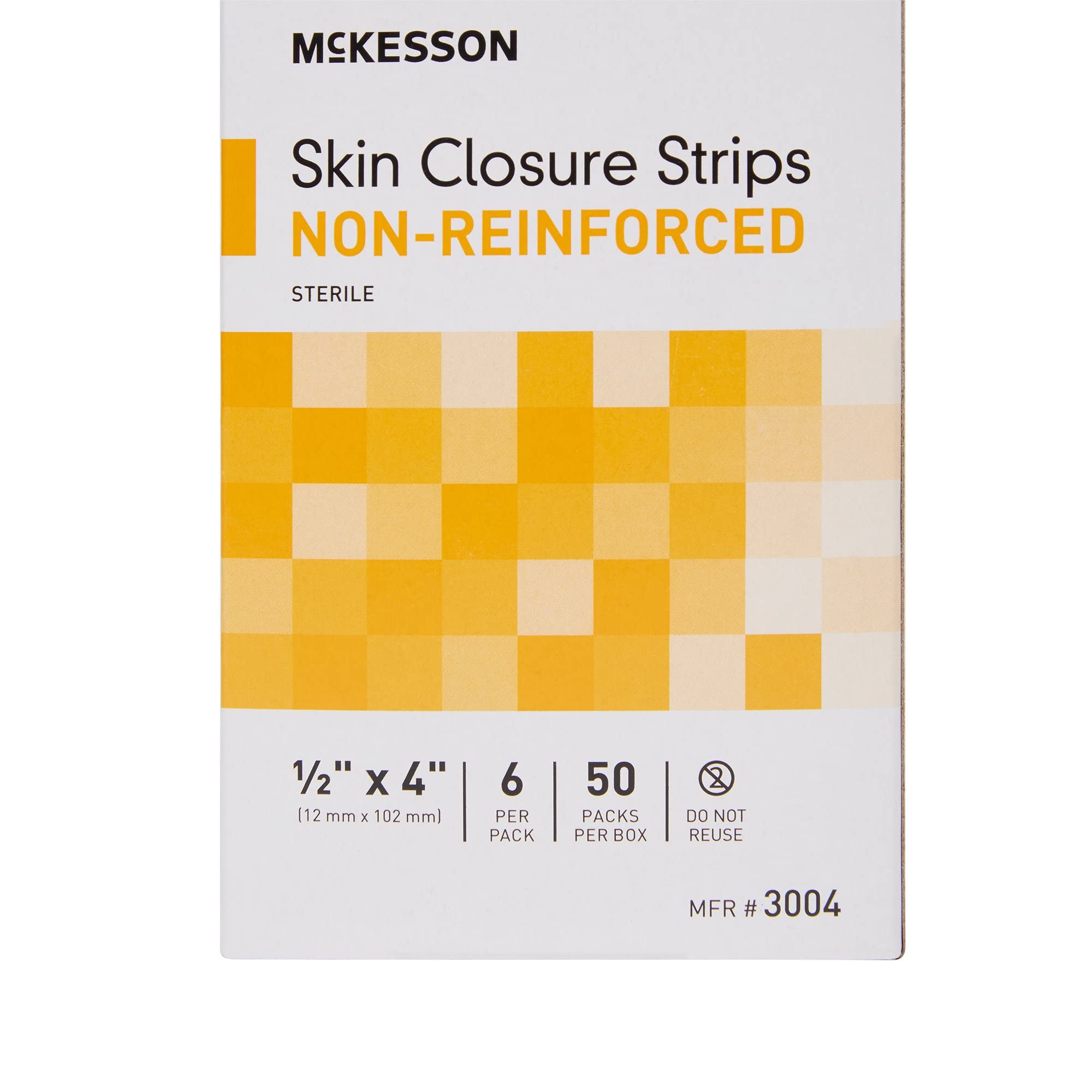 McKesson skin closure strip close-up shows sterile tan design for gentle wound closure