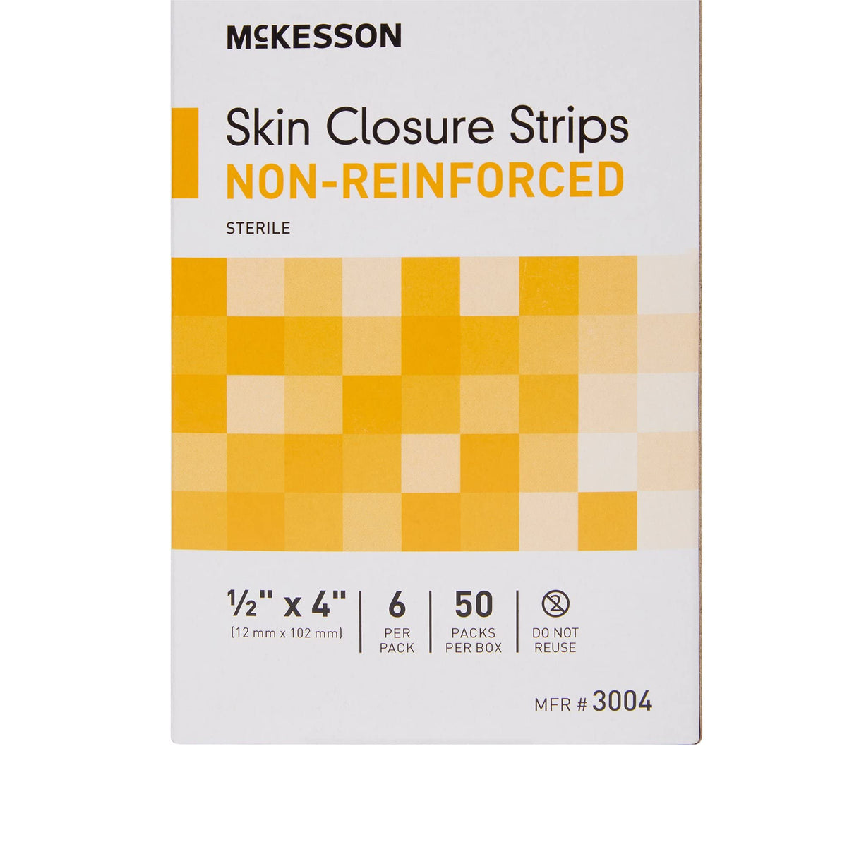 McKesson skin closure strip close-up shows sterile tan design for gentle wound closure