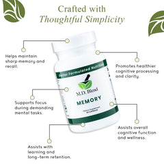 M.D. Blend Brain Support capsules held in hand for portability.