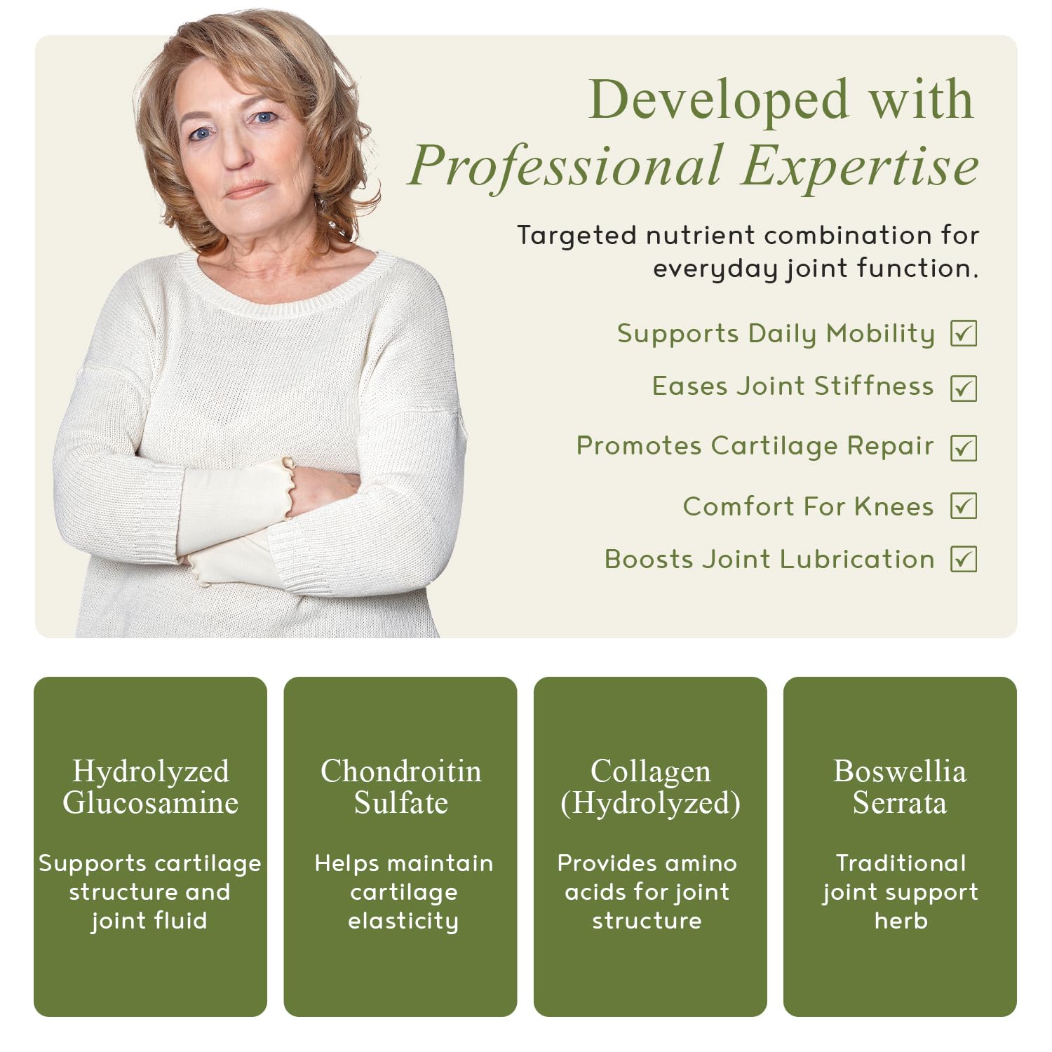 M.D. Joint capsules poured illustrate easy daily dosing
