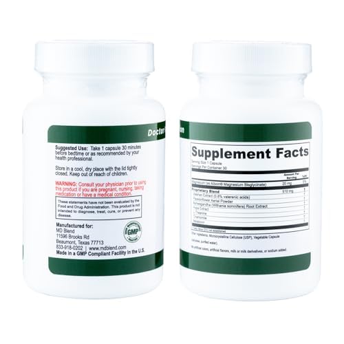 M.D. Blend Sleep capsules arranged neatly signal balanced nightly support.