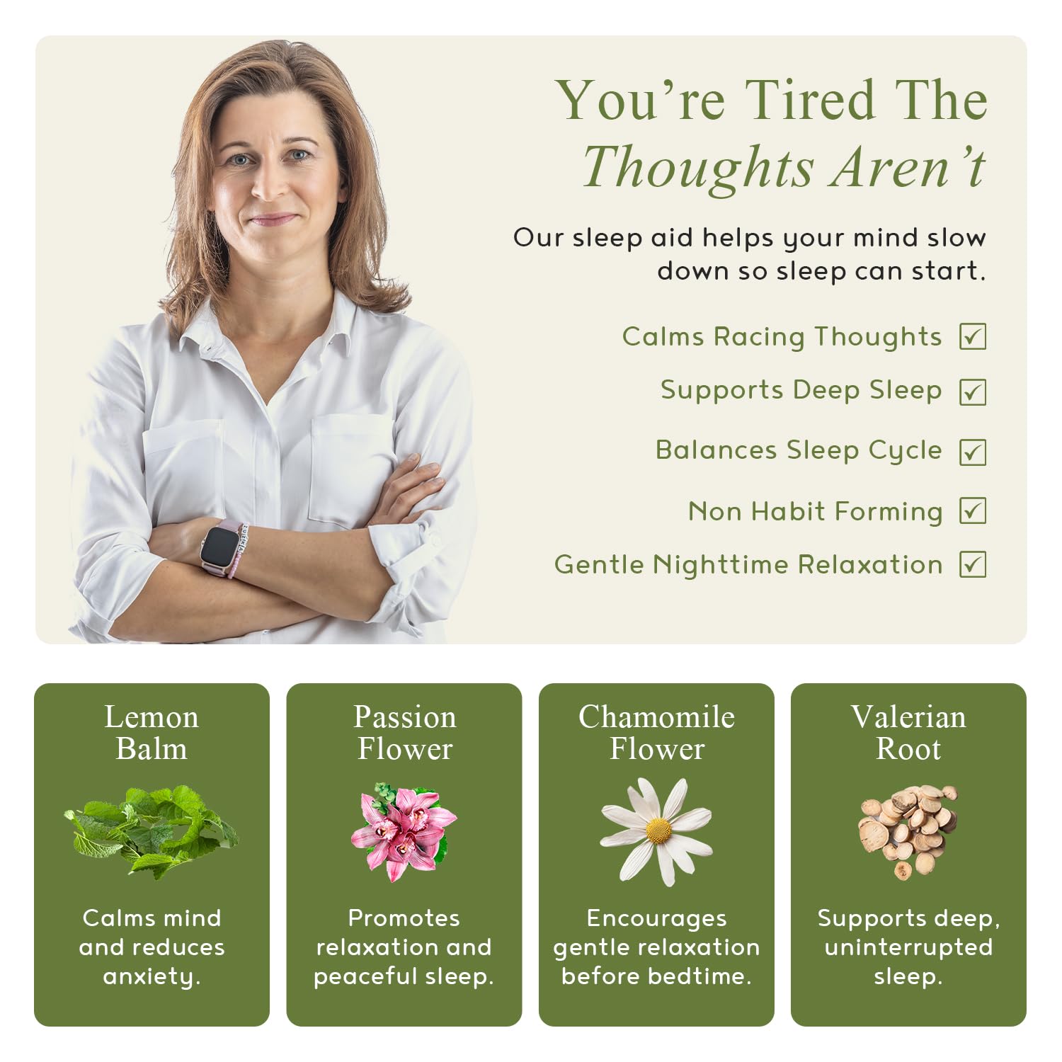 M.D. Blend Sleep label close-up highlights melatonin and magnesium blend.