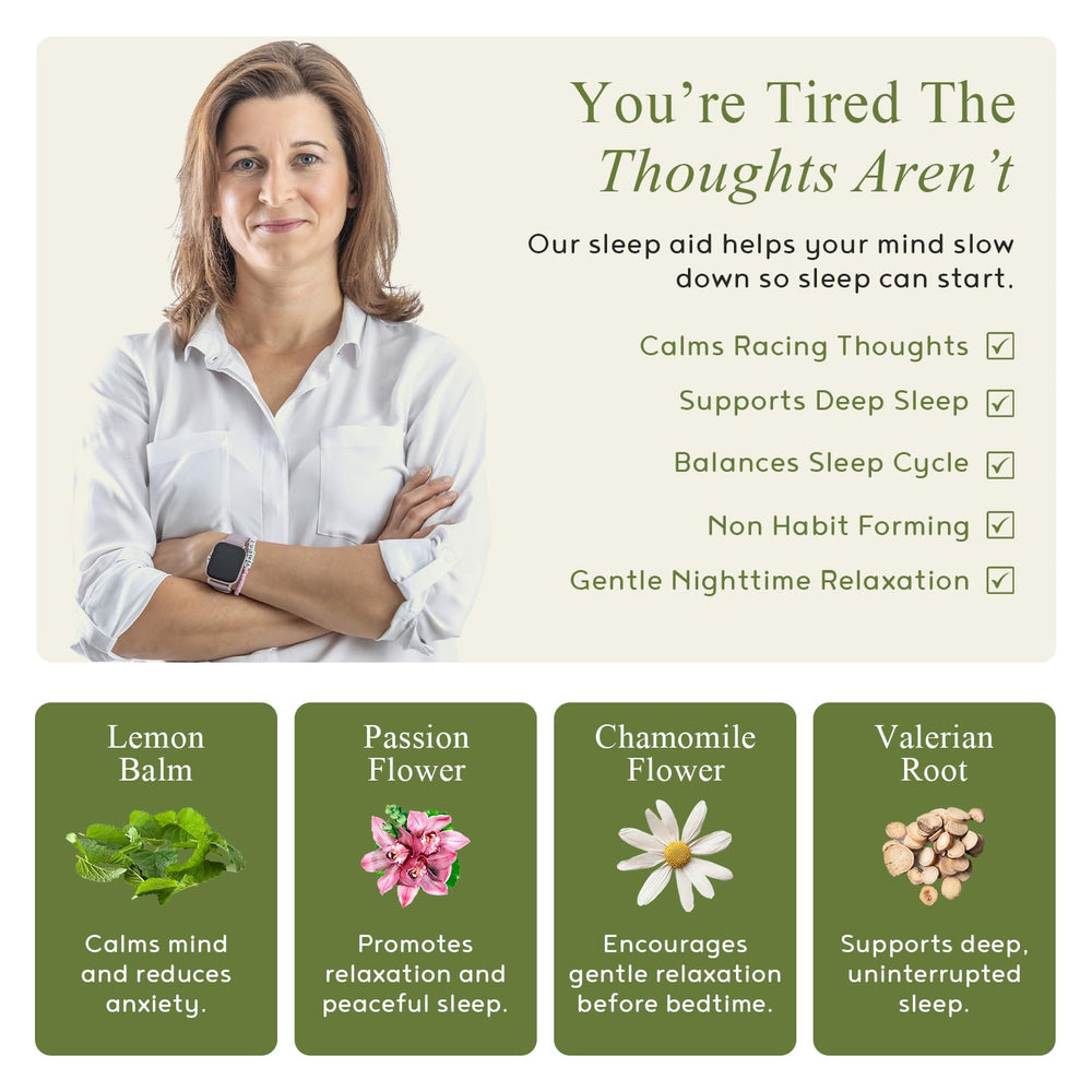 M.D. Blend Sleep label close-up highlights melatonin and magnesium blend.