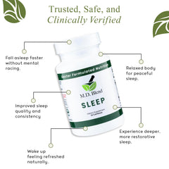 M.D. Blend Sleep on a nightstand evokes a calm bedtime ritual.