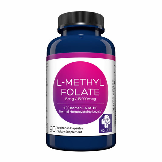 MD Life L-Methylfolate 15 mg bottle for easy daily supplementation.