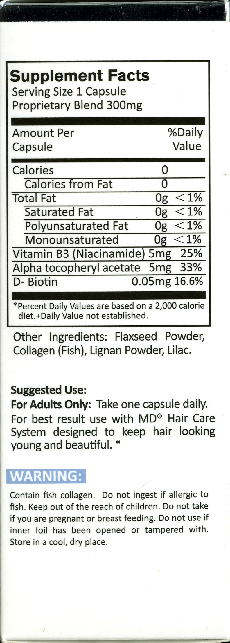 MD Nutri flaxseed and niacin components for scalp-friendly care