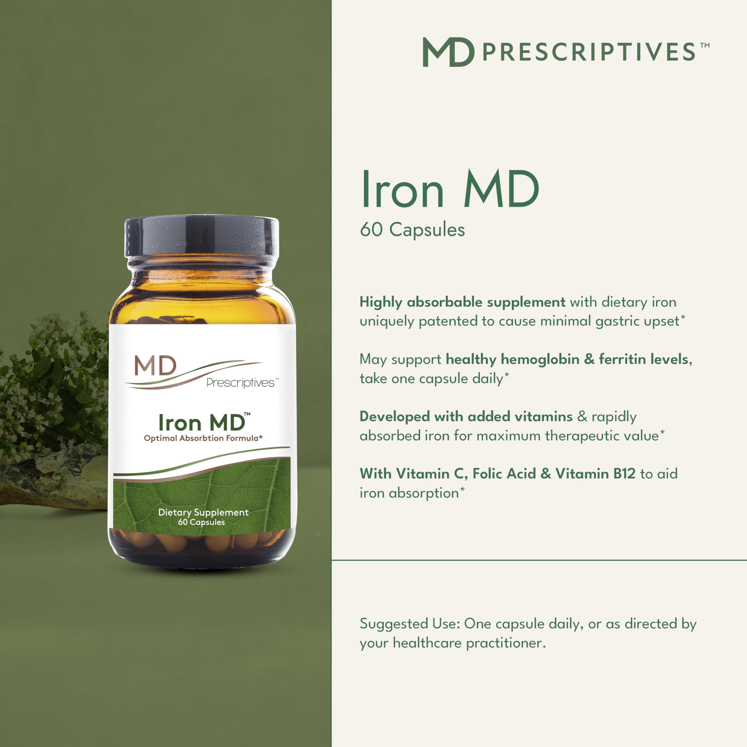 MD Prescriptives Iron MD capsules ready for daily morning use.