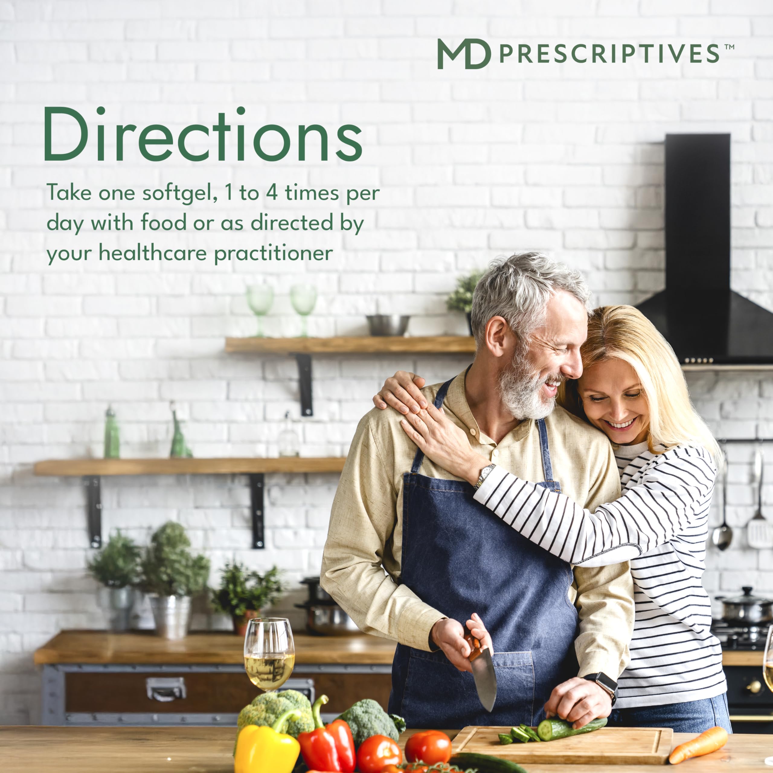 MD Prescriptives Omega MD bottle pour, easy daily dosing with meals.
