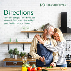 MD Prescriptives Omega MD bottle pour, easy daily dosing with meals.
