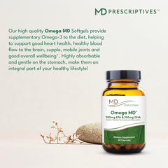 MD Prescriptives Omega MD packaging box, 60 softgels in GMO-free formula.