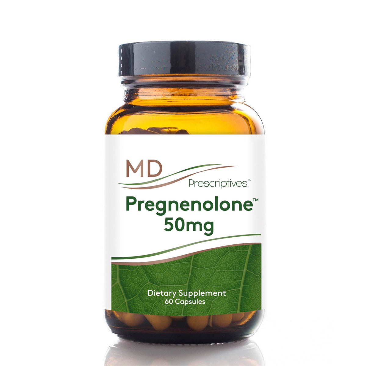 MD Prescriptives Pregnenolone bottle front shows vegan hormone support for adults.