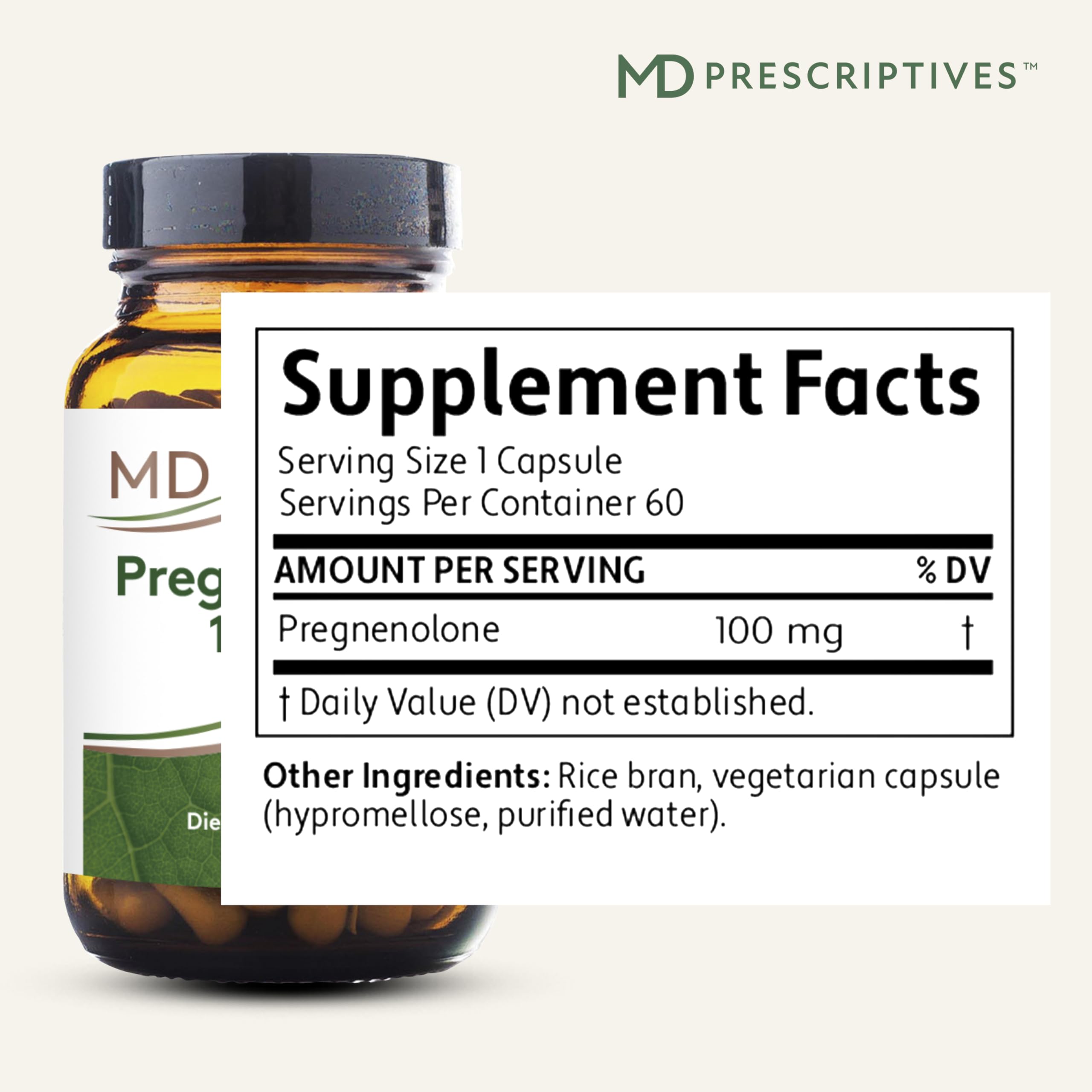 MD Prescriptives Pregnenolone capsules closeup showing daily energy support.