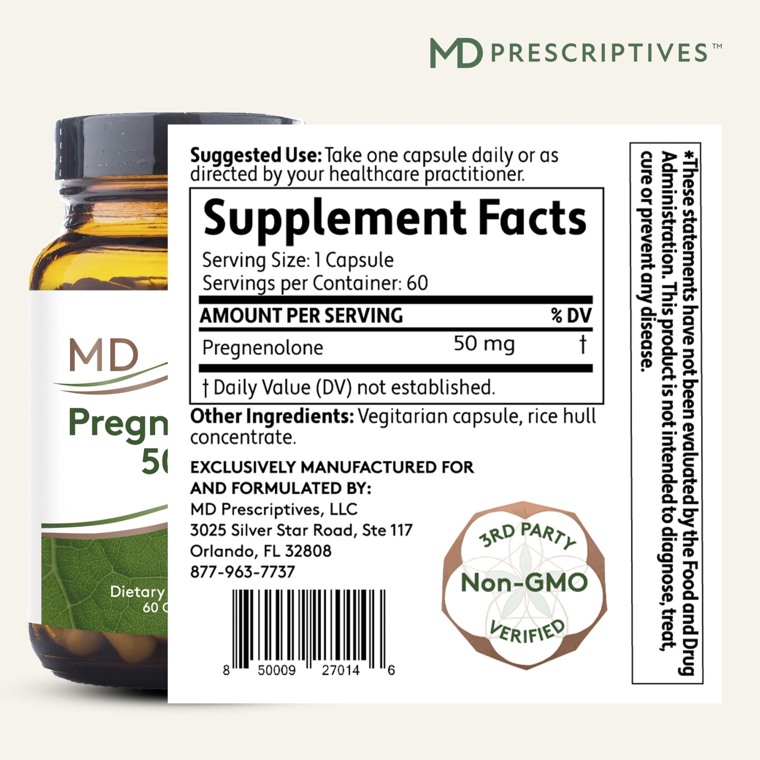 MD Prescriptives Pregnenolone capsules closeup highlights easy daily wellness capsules.