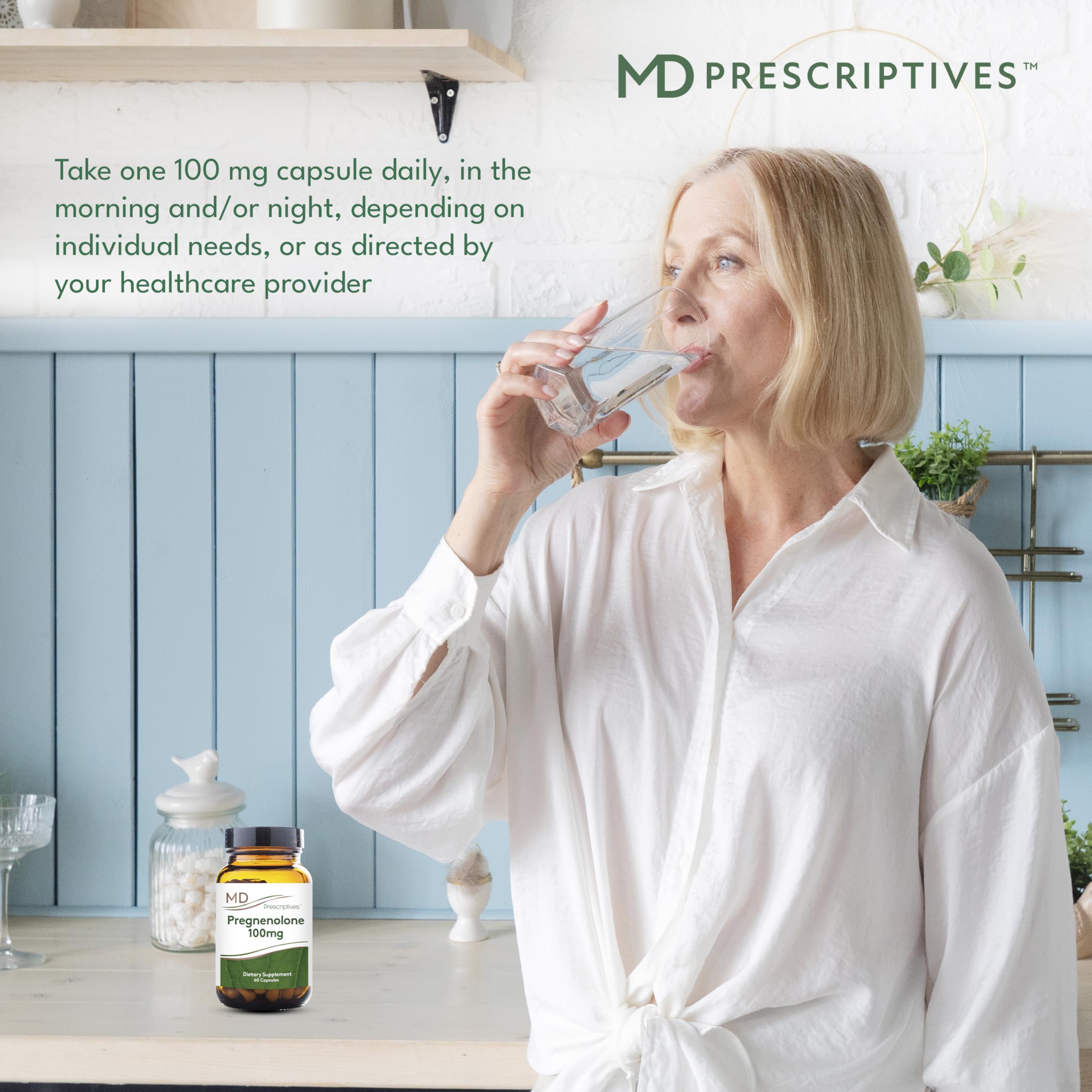 MD Prescriptives Pregnenolone packaging on desk ready for daily routine.