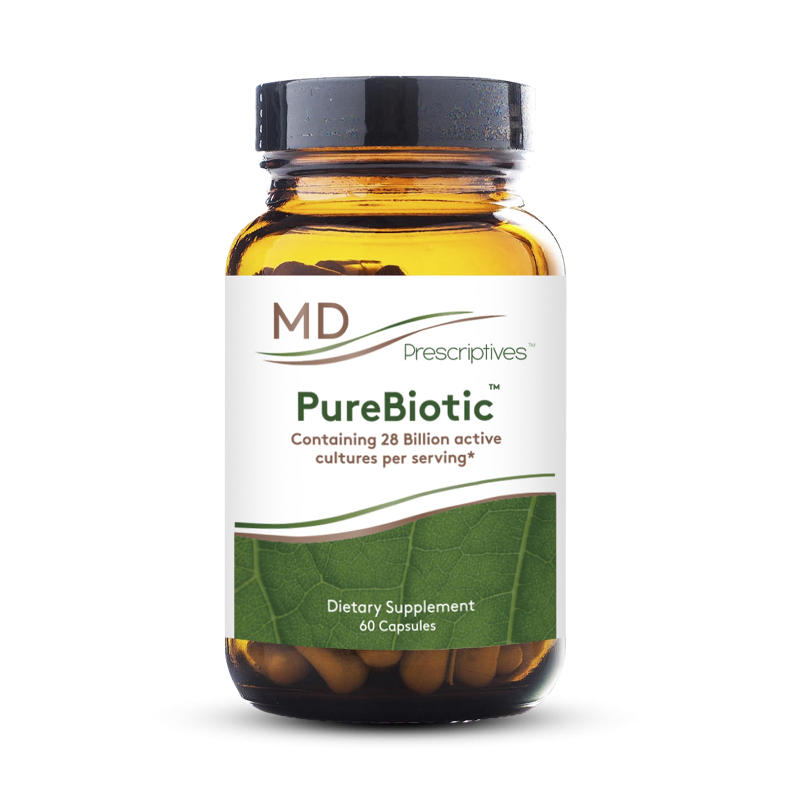 MD Prescriptives PureBiotic bottle on shelf showing 28B culture claim for daily gut health