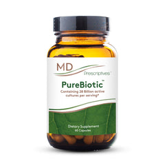 MD Prescriptives PureBiotic bottle on shelf showing 28B culture claim for daily gut health