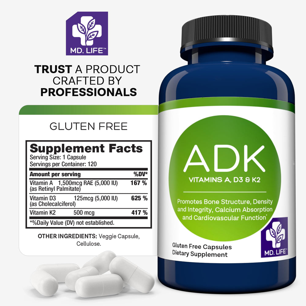 MD.LIFE ADK gluten-free non GMO label shows clean ingredients
