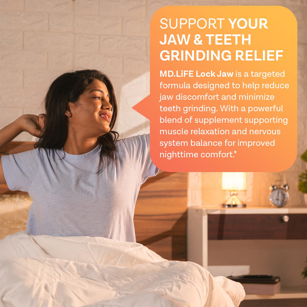 MD.LIFE Lock Jaw Assistance label ingredients highlights vitamin D3 and curcumin.