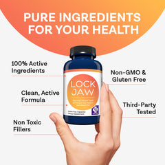 MD.LIFE Lock Jaw Assistance Vitamin D3 and curcumin image suggests wellness support.