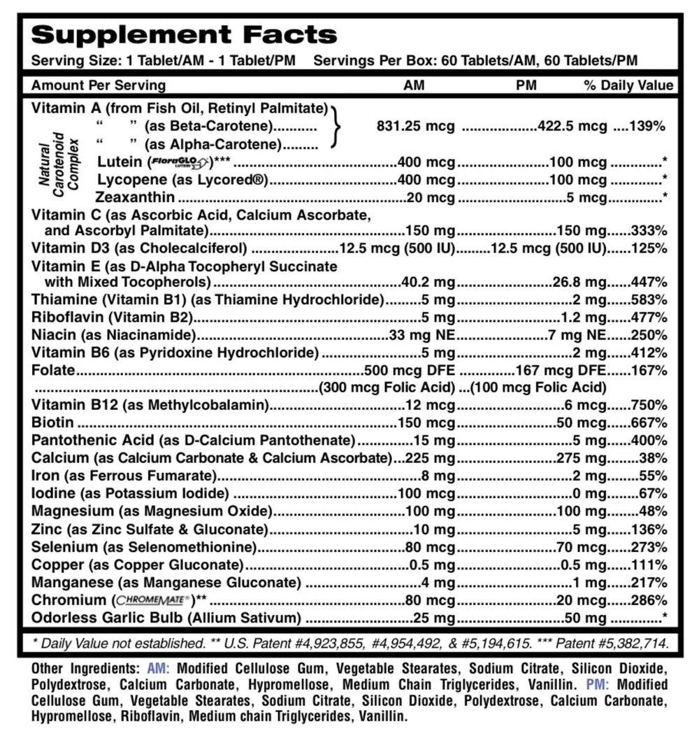 Close-up of MDR Fitness Tabs AM/PM tablets showing nutrients
