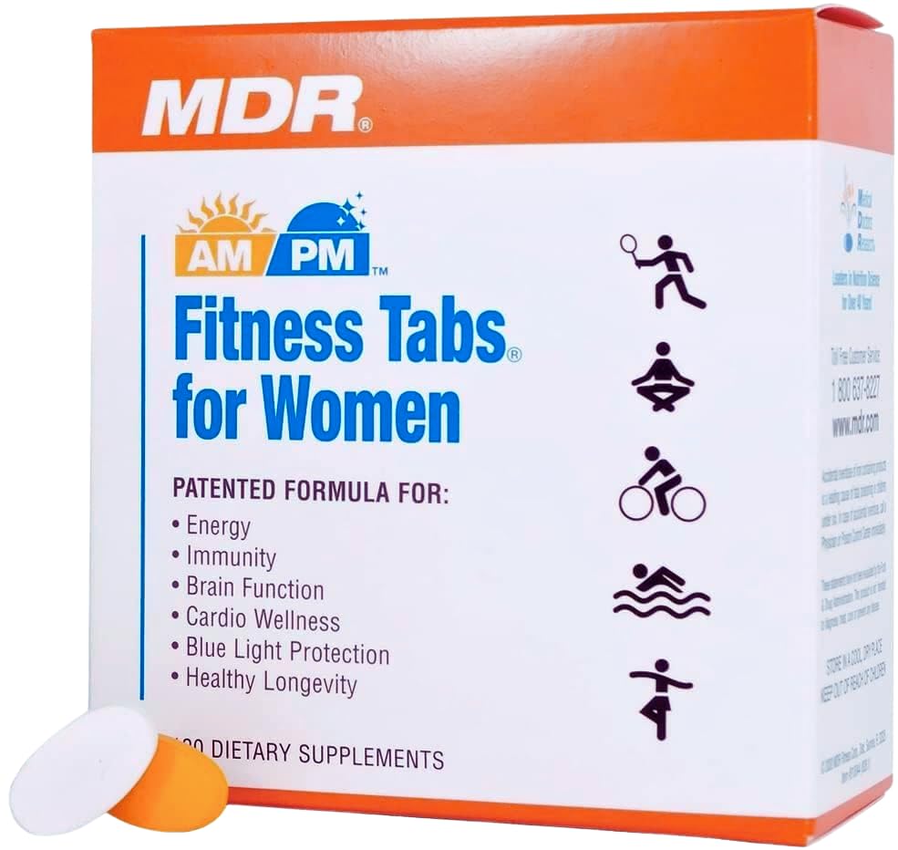 MDR Fitness Tabs packaging highlights Lyc-O-Mato Lycopene and FloraGLO for immunity support