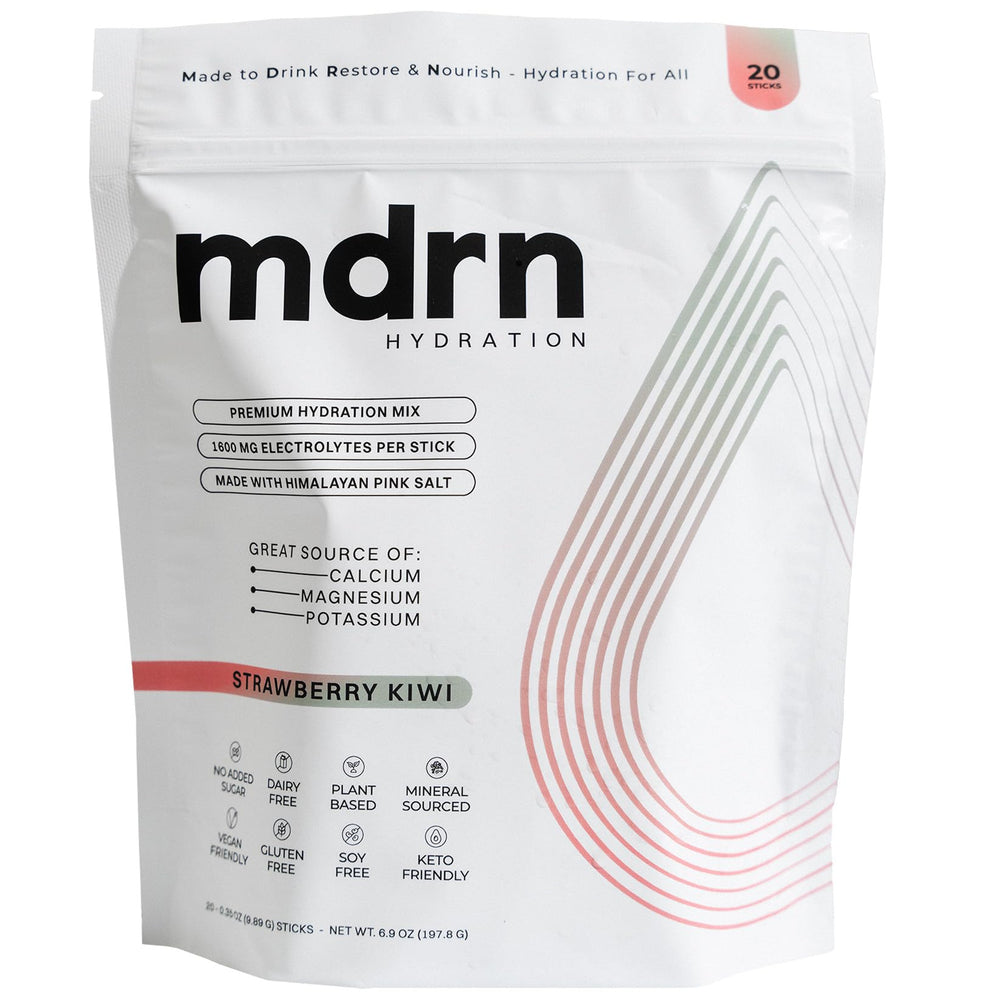 MDRN Hydration strawberry kiwi electrolyte sachet ready to mix for active hydration.
