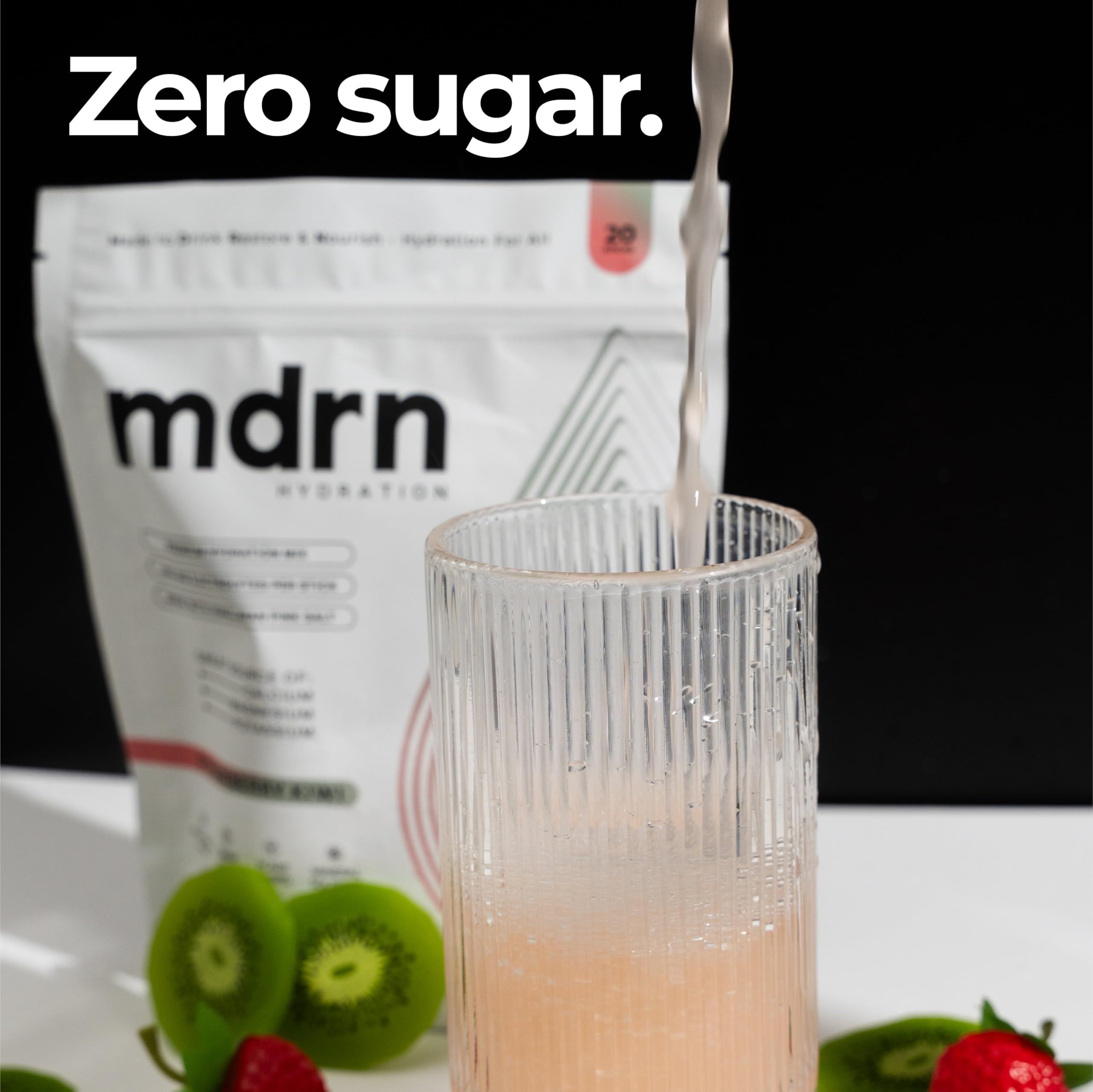 MDRN Hydration vitamins C B6 B12 on packaging for hydration support.