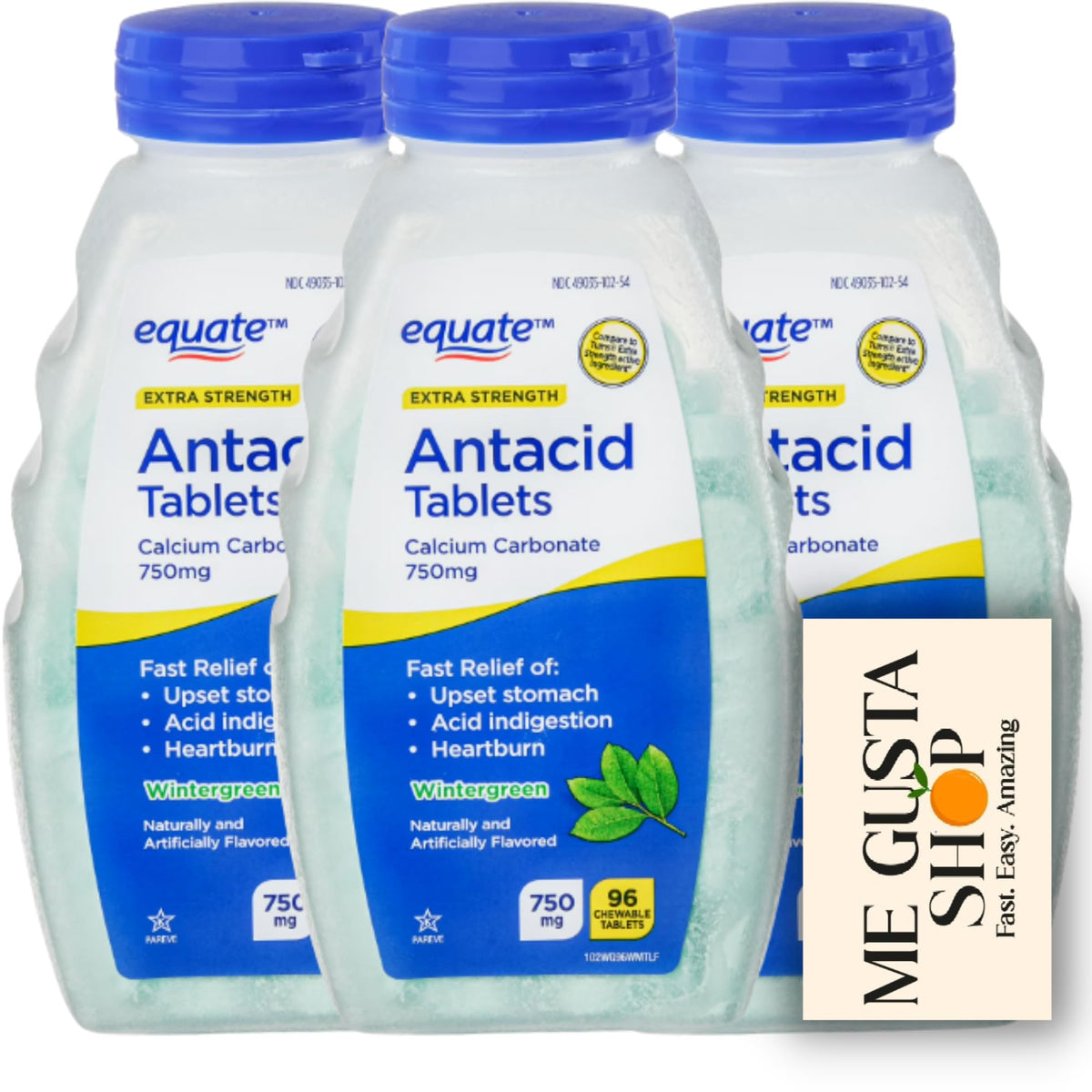 ME GUSTA SHOP Equate antacid chewables wintergreen bottle close-up for gas relief