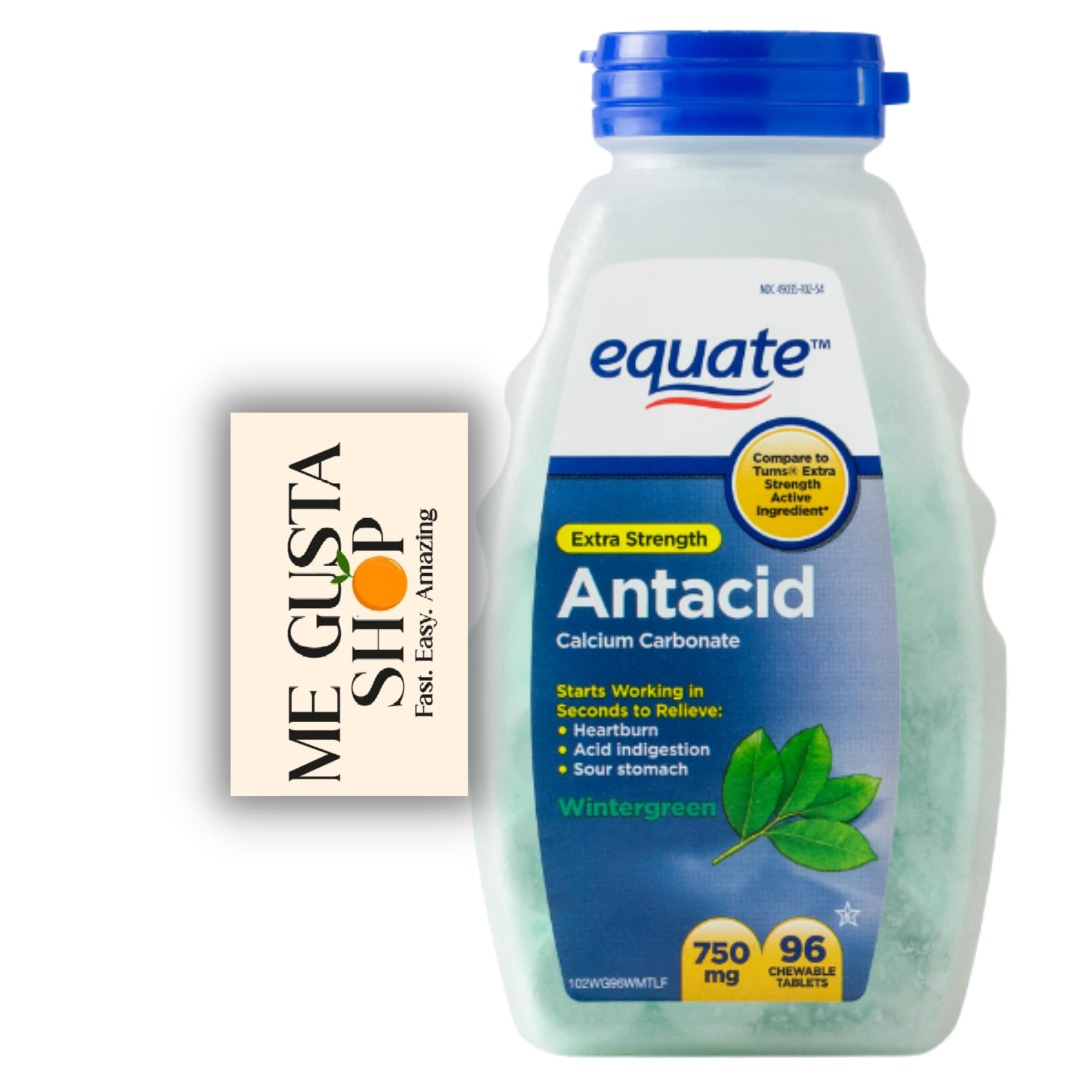 Equate antacid wintergreen chewables depict gas relief use case