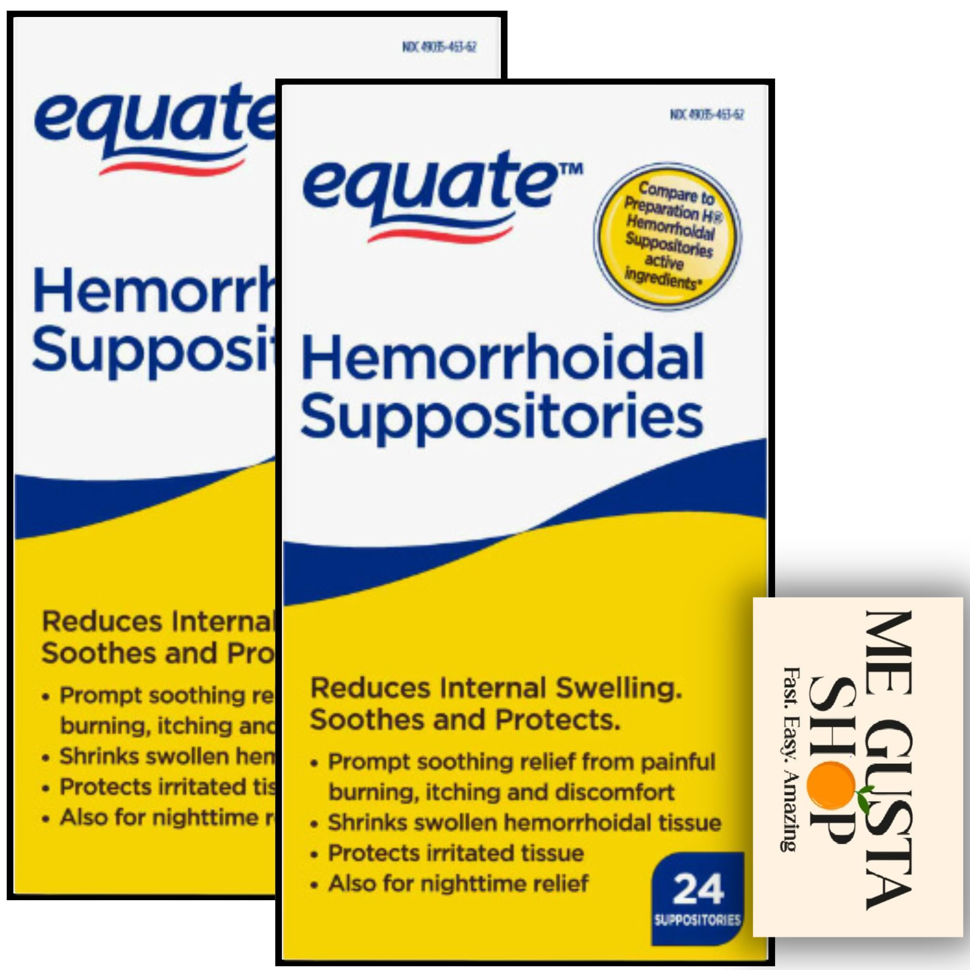 ME GUSTA SHOP Equate Hemorrhoidal Suppositories 24-count pack for discreet relief.