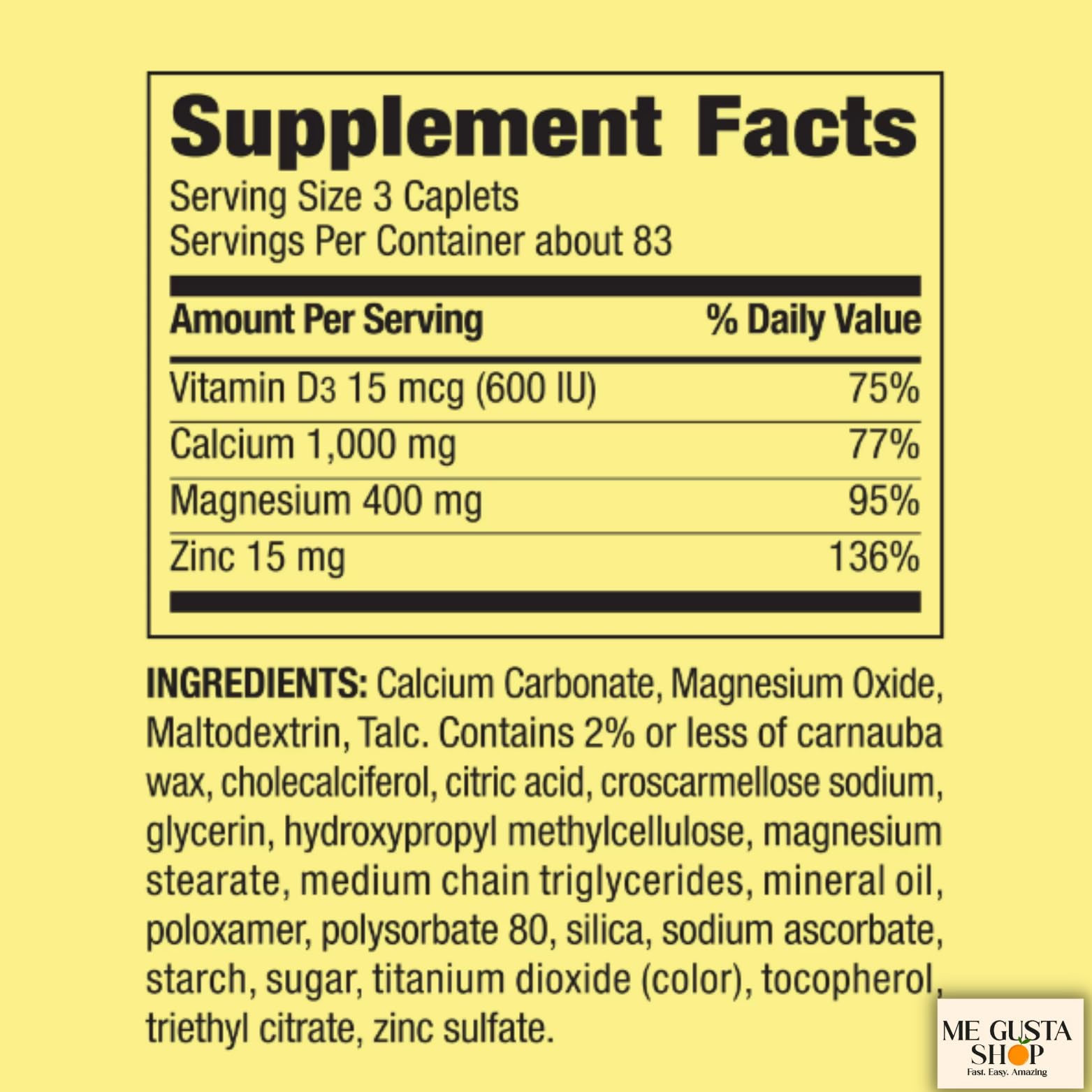 ME GUSTA Shop Spring Valley bottle back shows nutrition details at a glance