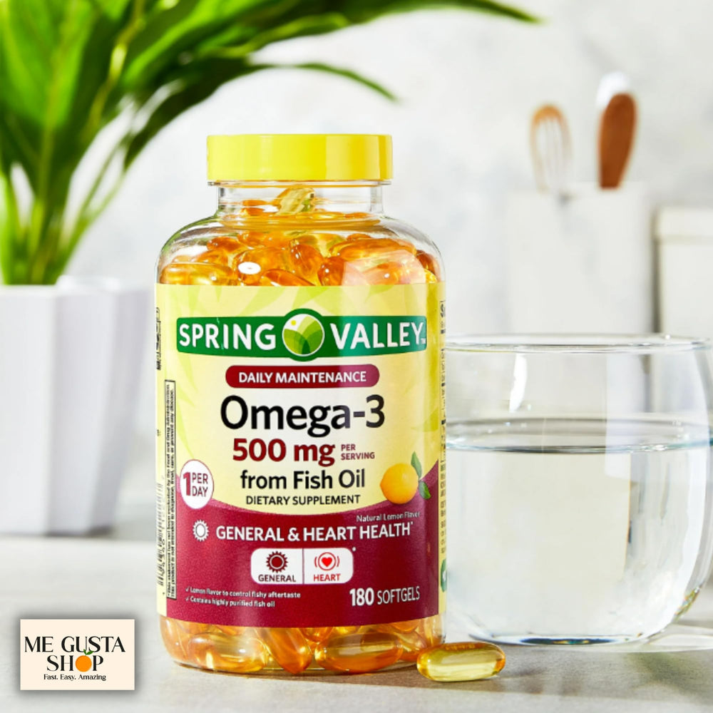 Bottle nutrition facts panel for Spring Valley omega-3 dietary supplement