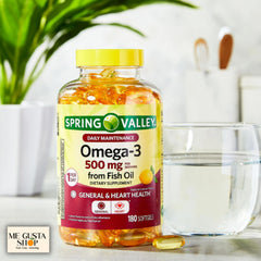Bottle nutrition facts panel for Spring Valley omega-3 dietary supplement