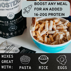 Meal Boosters Savory White Cheddar powder blends smoothly into sauces.